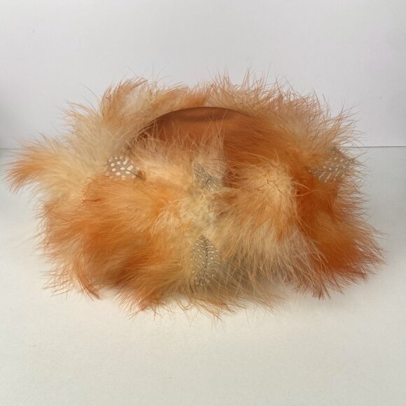 Vtg 1950s Schiaparelli Paris Satin & Feathers Cocktail Hat Size 22 Orange main image 11